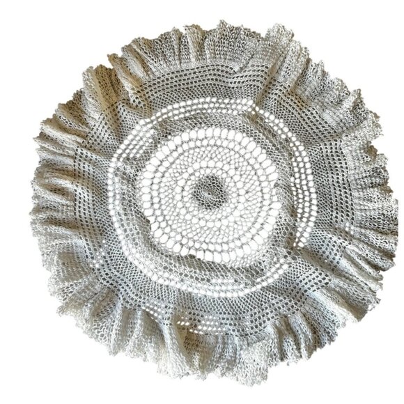 Hand-Crocheted Cotton Doily Extra Ruffles 22" Dia. White Centerpiece wedding - Picture 2 of 4